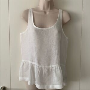 J Brand White Linen Scoop Neck Drop Waist Ruffle Bottom Tank Top Blouse S